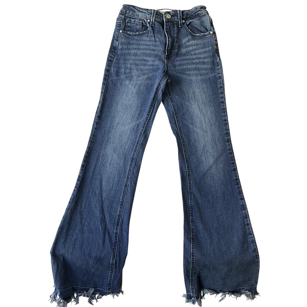 Tricot Women Jeans 3/25 Blue Denim Bootcut Frayed Hem 32" Inseam Stretch 24"wais